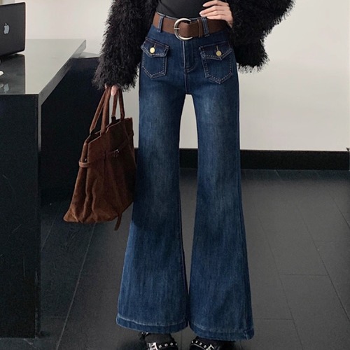 裏ボアポケットデニムフレアパンツ ・13303