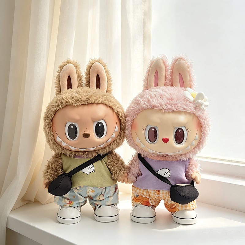 38cm Labubu用 夏 カジュアル アザラシ柄トップス+パンツ+バッグ