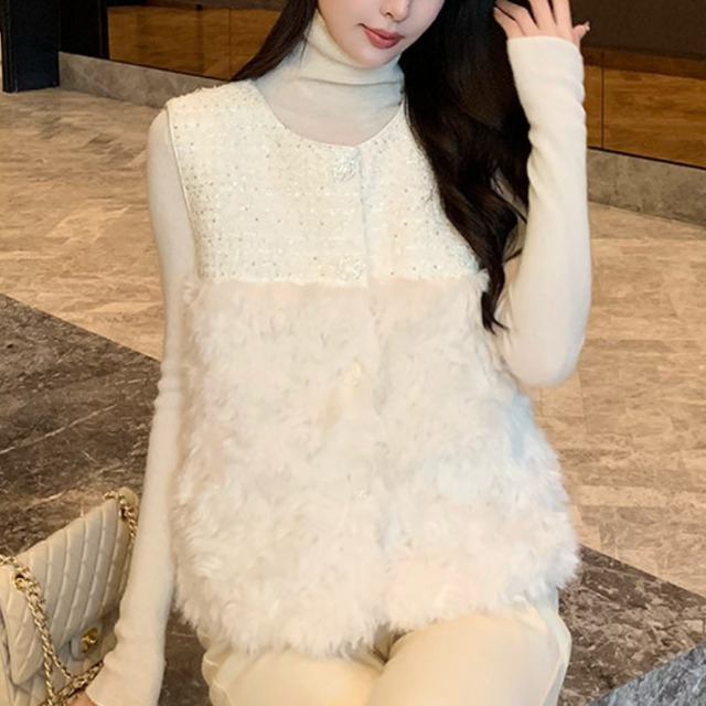 Tweed fur vest 00289