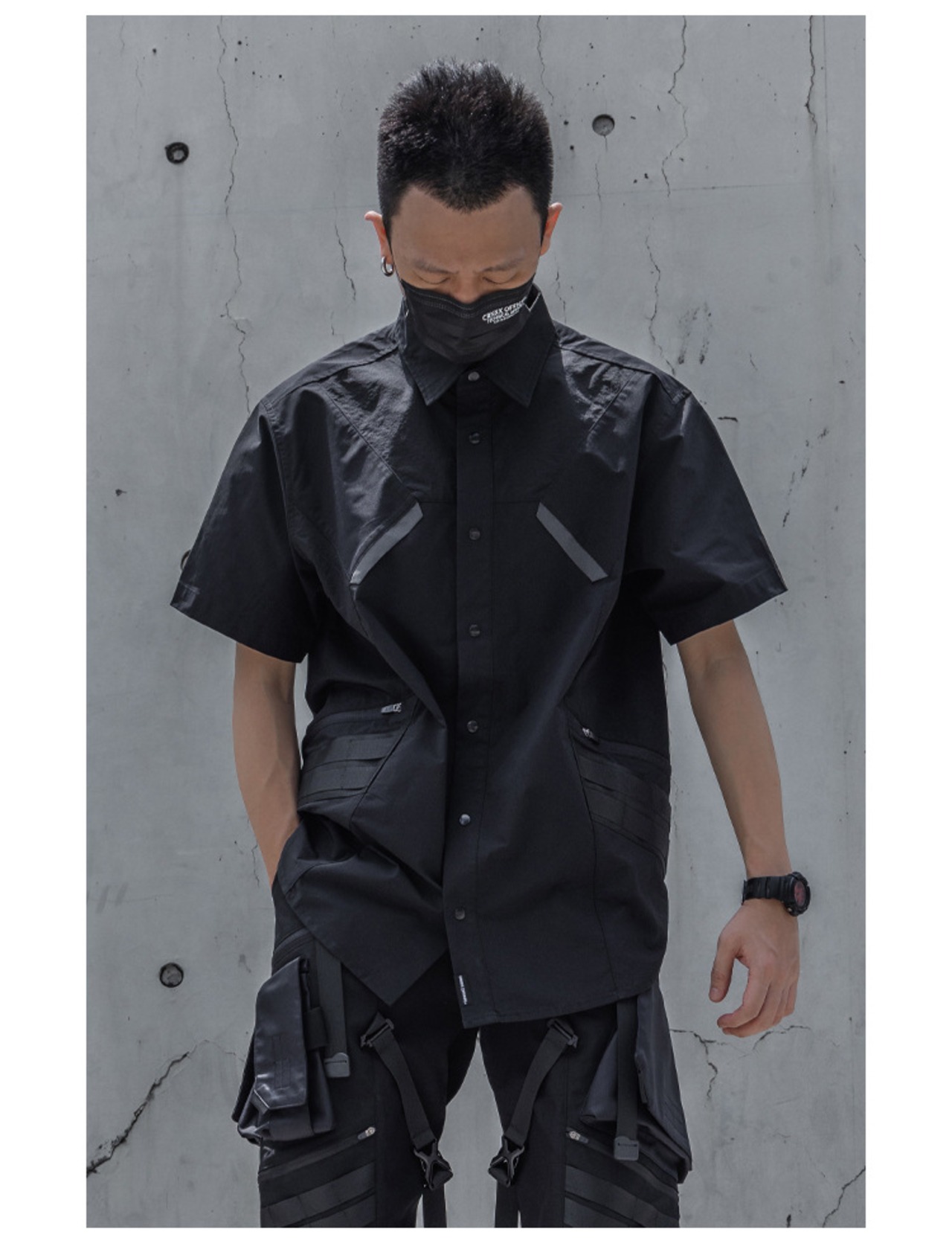 ポケット付き3Dカット撥水半袖シャツ