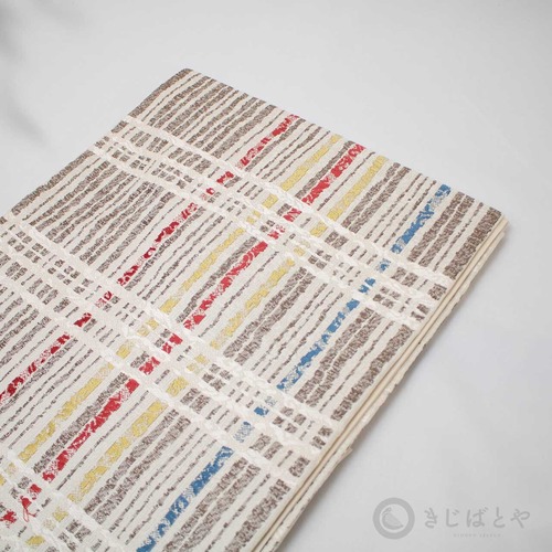 正絹　白地に格子のなごや
