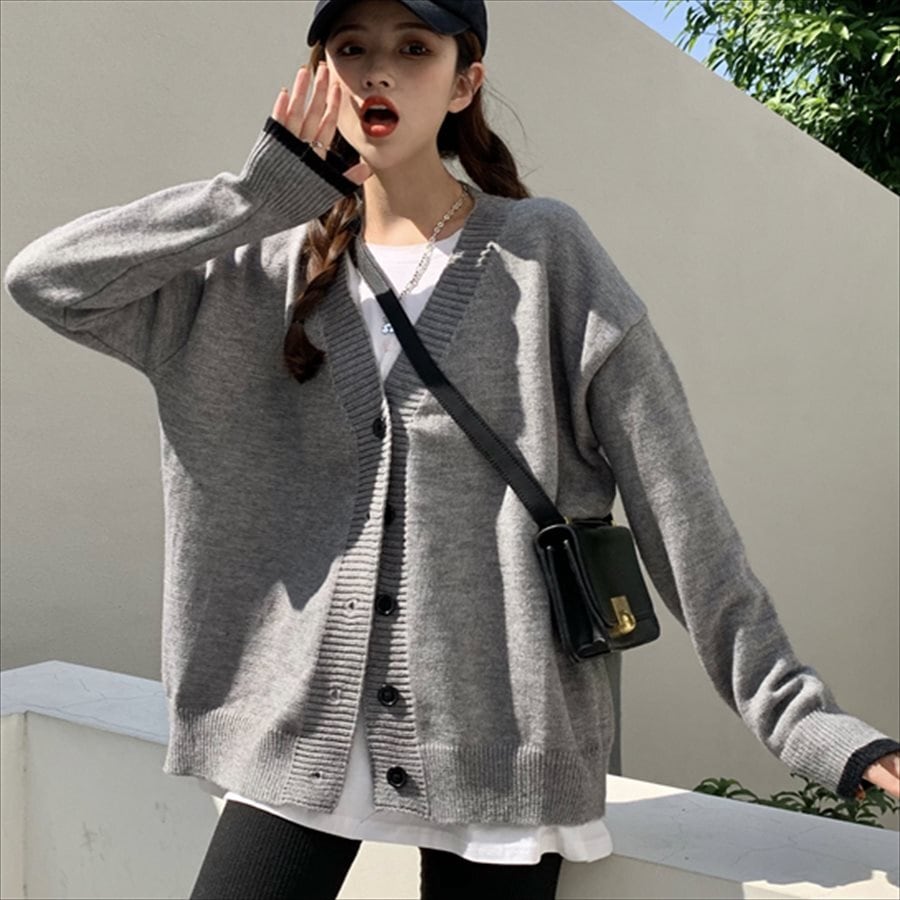 送料無料】 カーディガン 長袖 ショート丈 カジュアル系 シンプル