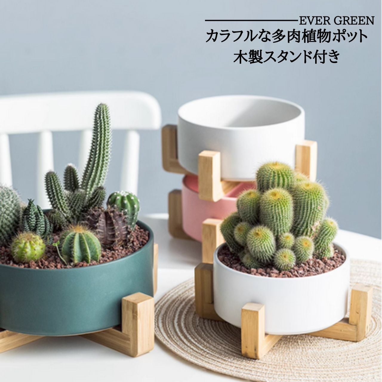 カラフルポット 木製スタンド付き A025 | EVERGREEN エバー カラフルポット 木製スタンド付き A025 | EVERGREEN エバー