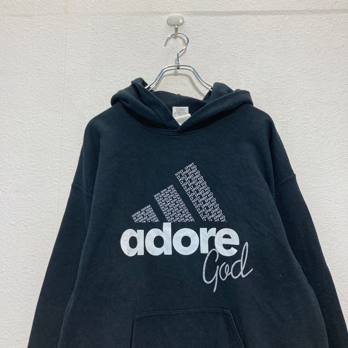 GILDAN プリント スウェット パーカー L ブラック ホワイト ギルダン