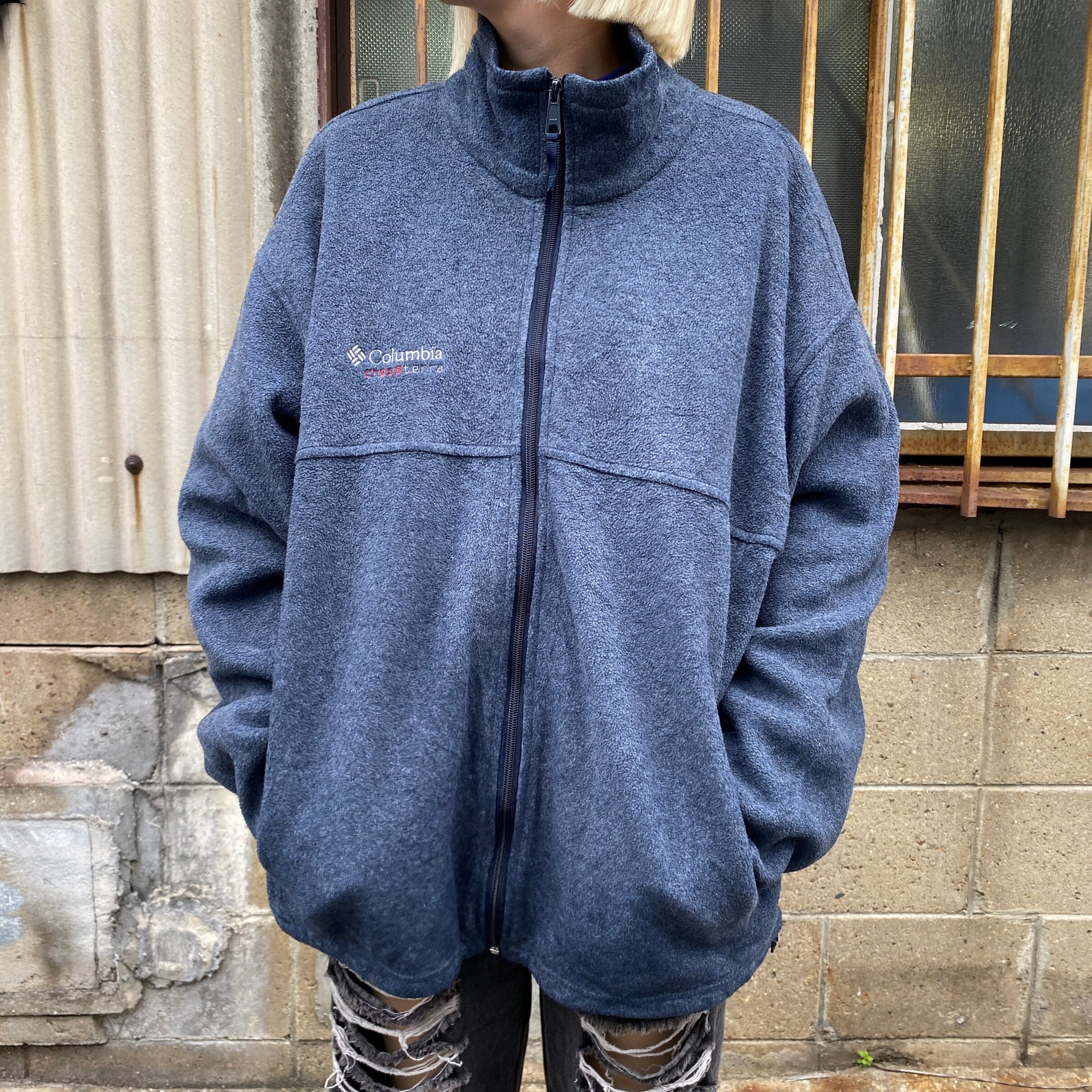 90s★US輸入★Columbia フルジップフリース XLサイズ グレー