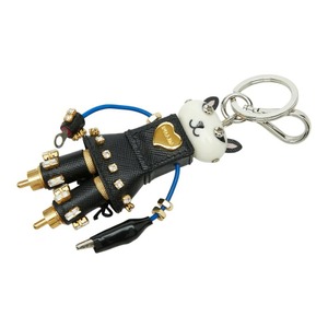 プラダ キャット ロボット キーホルダー ブラック レザー ラインストーン メッキ レディース PRADA 【中古】
