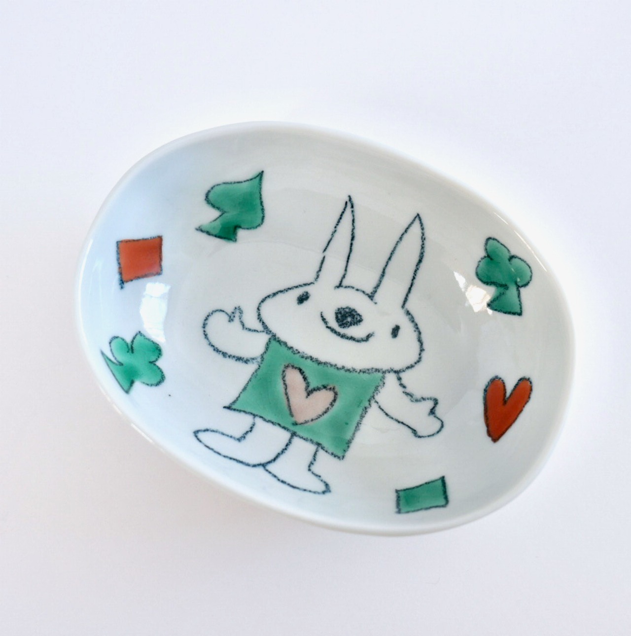 村田菜穂美作　楕円小鉢「トランプとうさちゃん」［2104130000058］