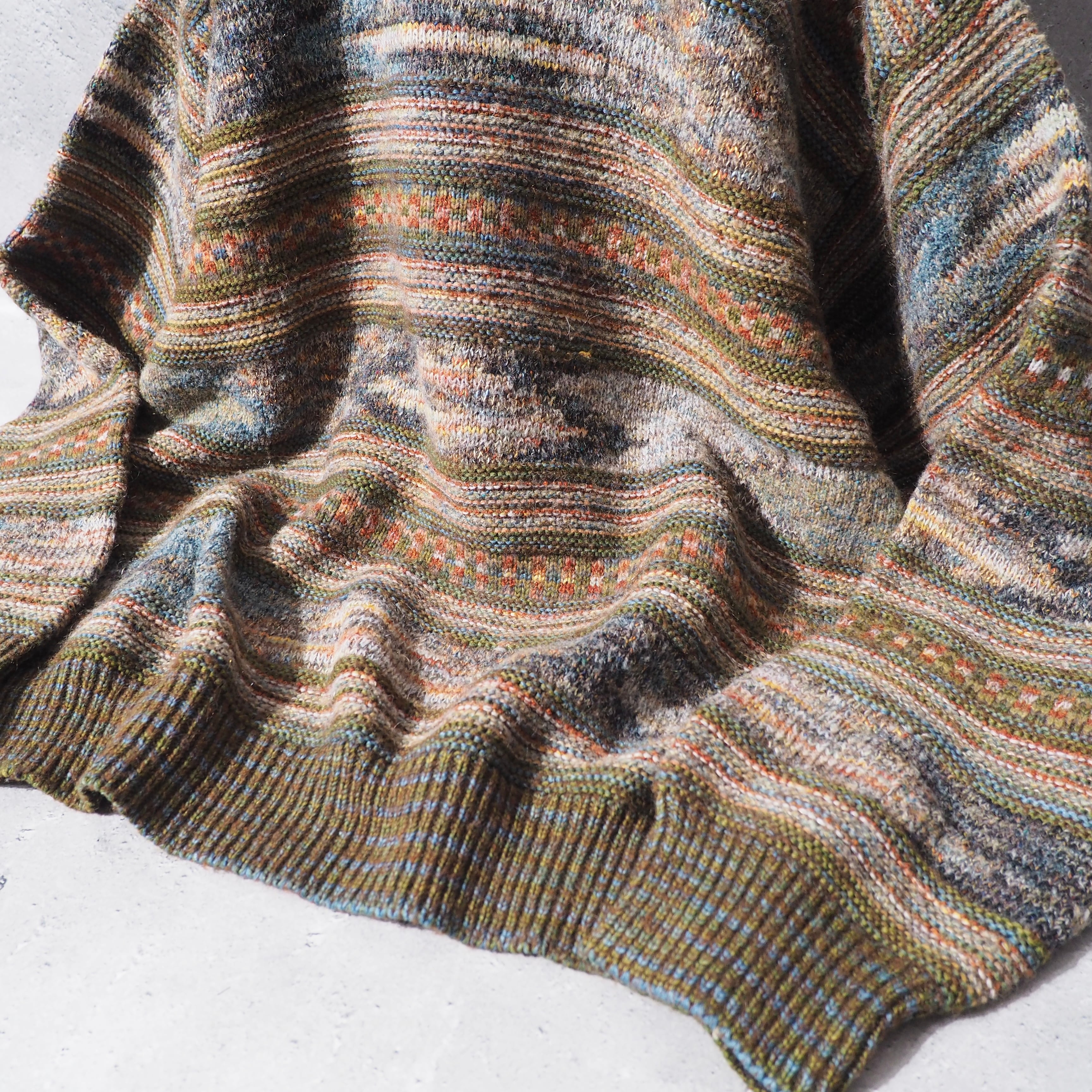 1980s " Made in Italy " Colorful mosaic × Border pattern vintage loose knit