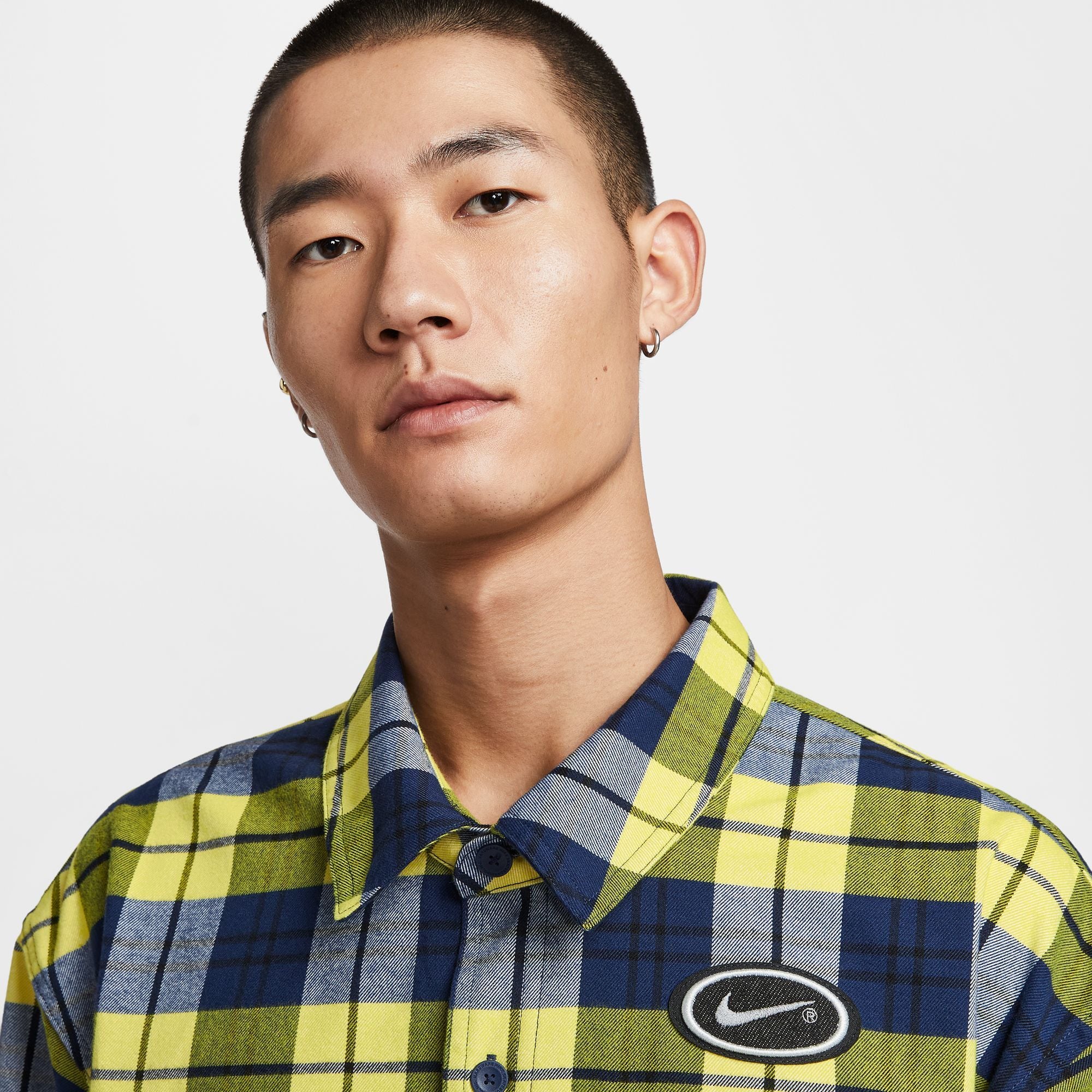 NIKE SB FLANNEL BTN UP KOSTON L/S TOP MNNAVY/SPDYLW | HIGHFIVE