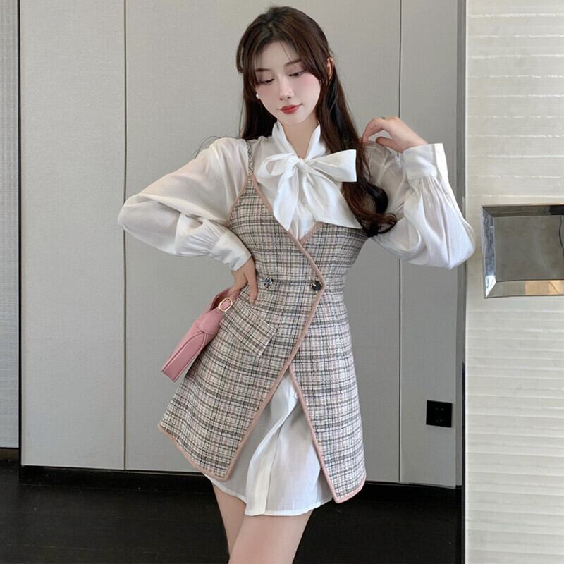 オータム格子柄ベルト ルーズシャツ ストリート 秋物 ハーネス ガールズファッション34660598428