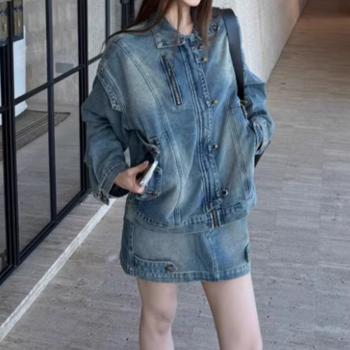 【2点セット】ジップアップデニムジャケット＋スカート ・12552