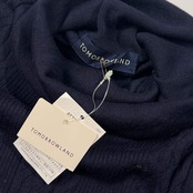 新品 タグ付き TOMORROWLAND トゥモローランド ケーブル編み 7分袖 タートルネック コットン ニット セーター 38/ネイビー レディース