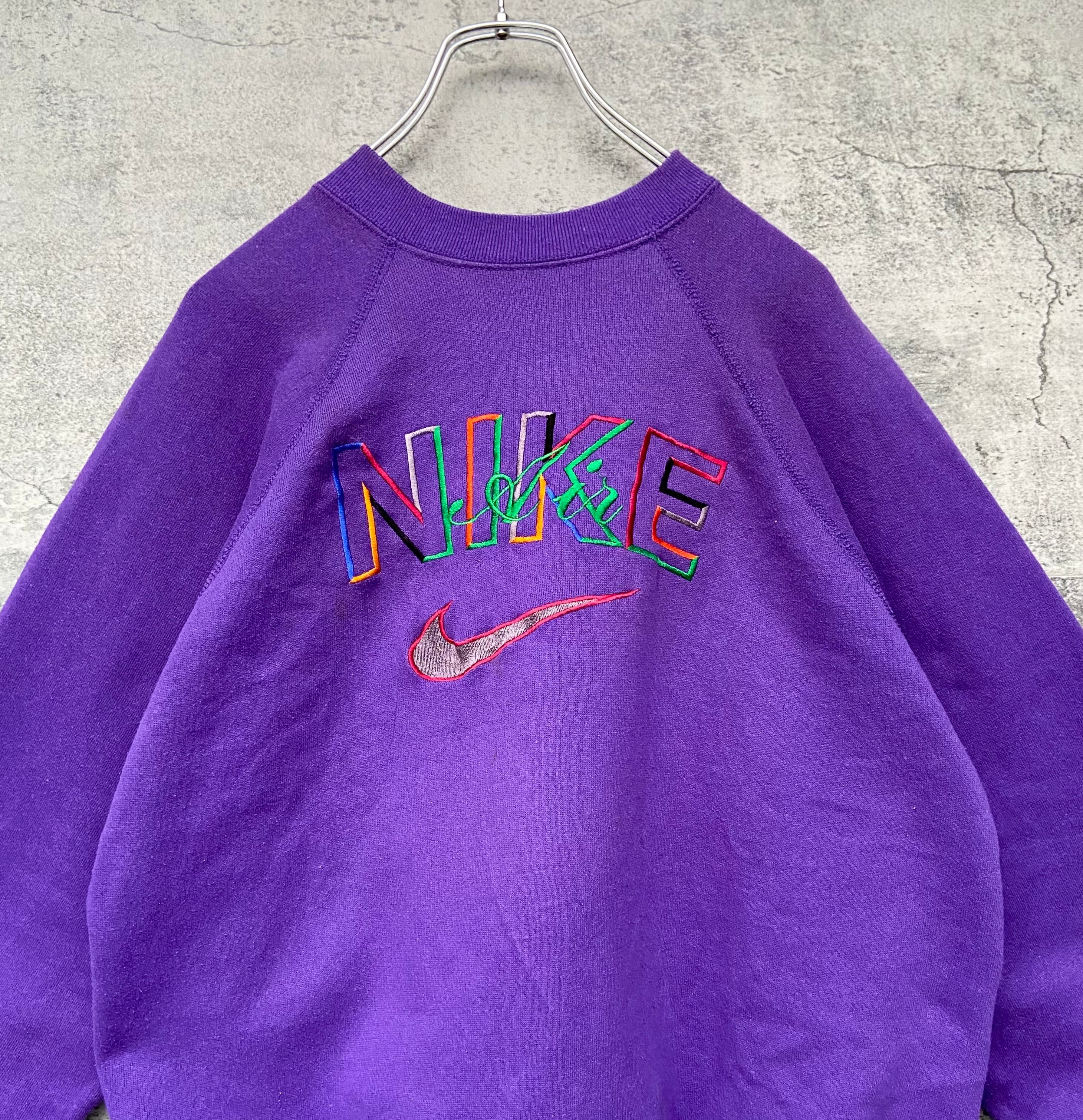vintage 90s NIKE ナイキ 紫 スウェット 刺繍 スウォッシュロゴ ...