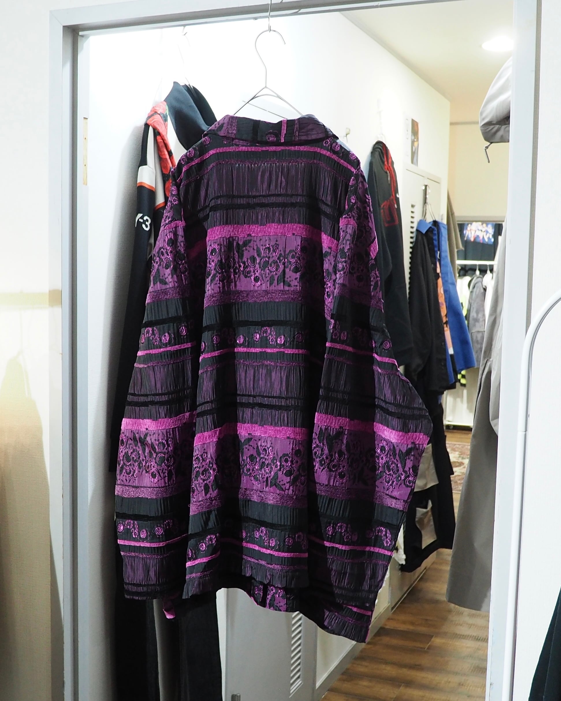 1990s Bewitching Dark purple velours × pleats Switching vintage loose jacket