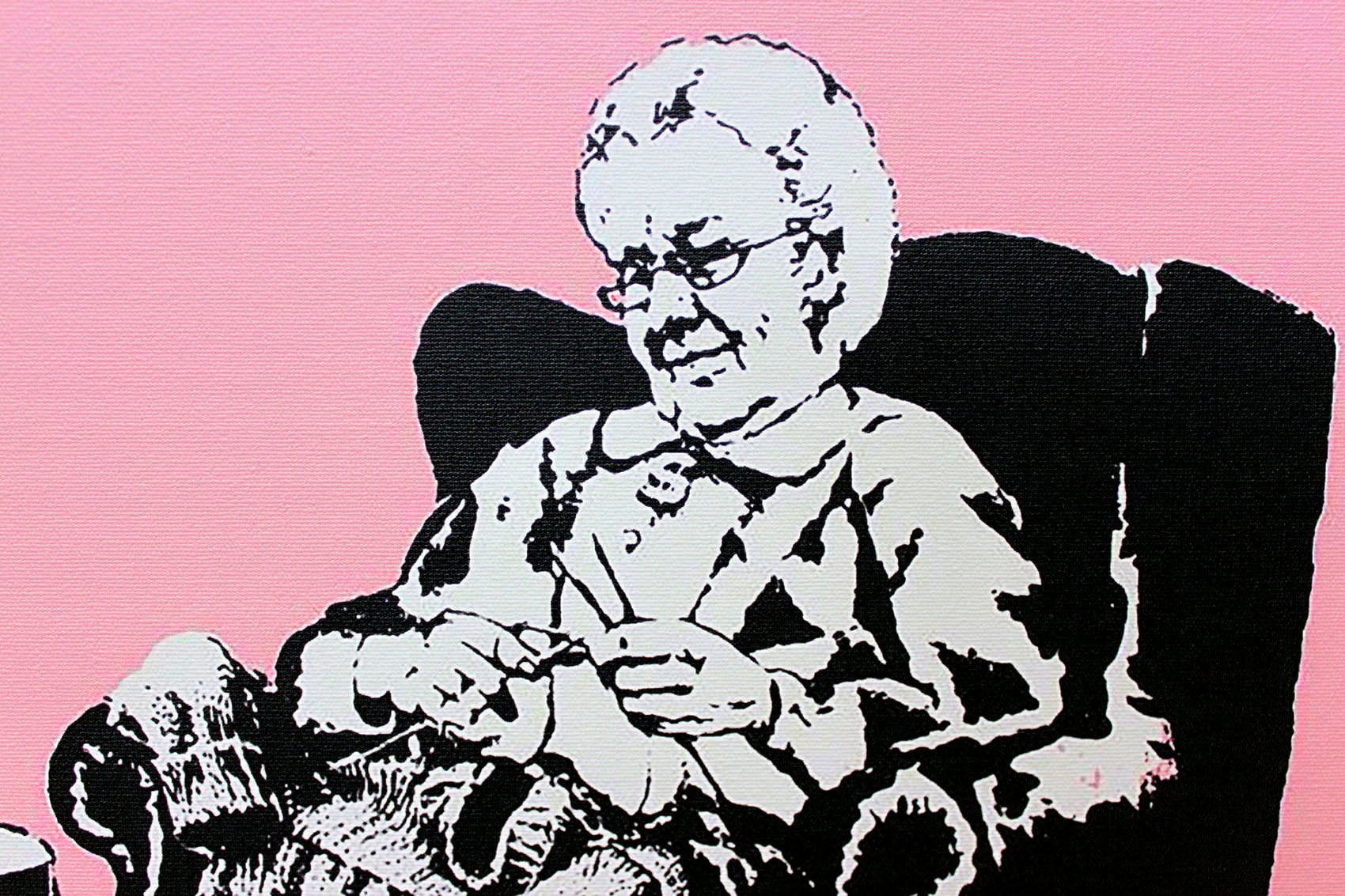 バンクシー「パンク アンド サグ グラニーズ/Punk and Thug Grannies」展示用フック付きキャンバスジークレ