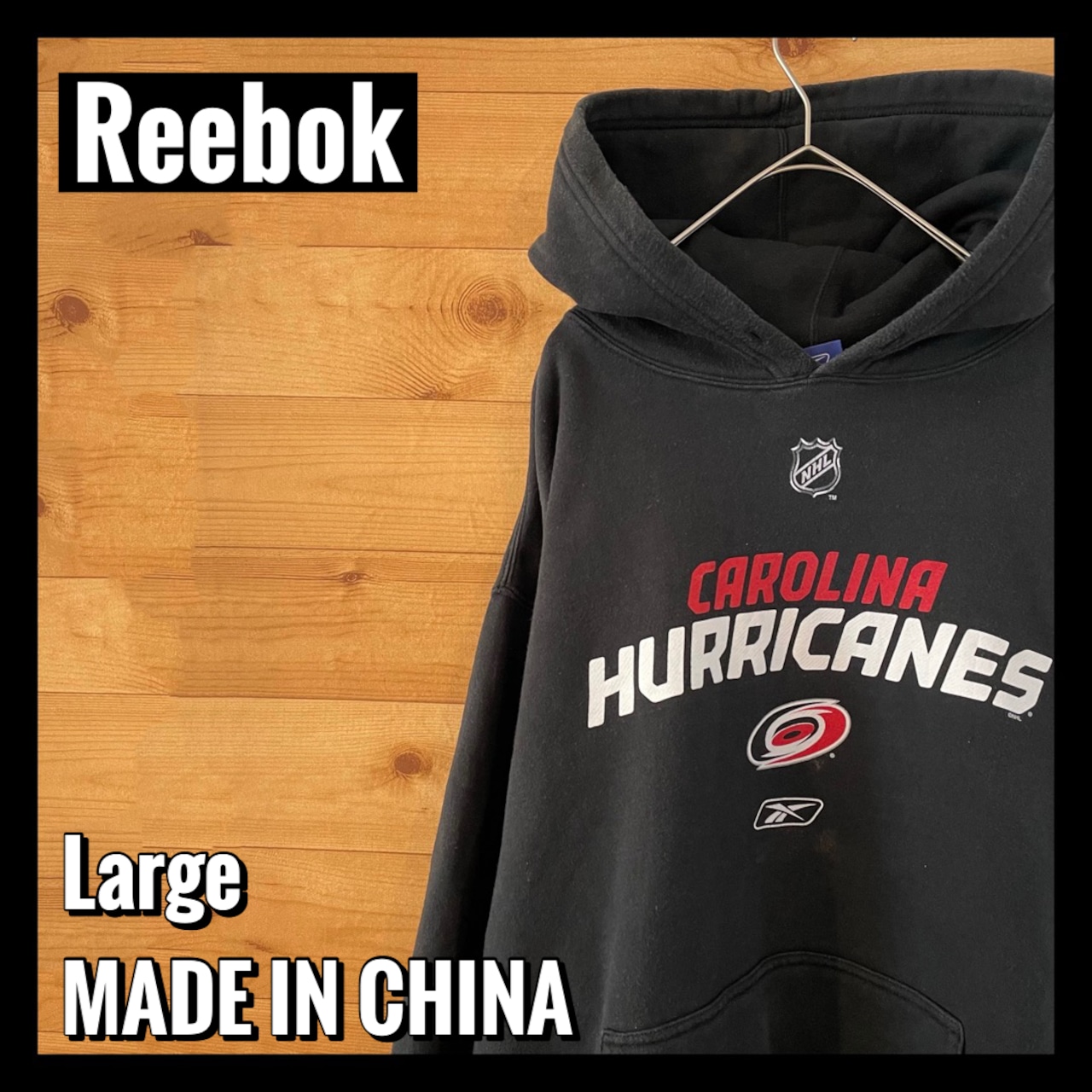 【Reebok】NHL アイスホッケー Carolina Hurricanes ロゴ プルオーバー パーカー L アメリカ古着