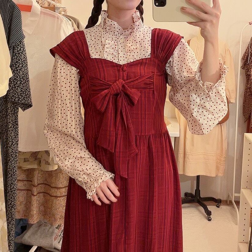 red check big ribbon jumper skirt