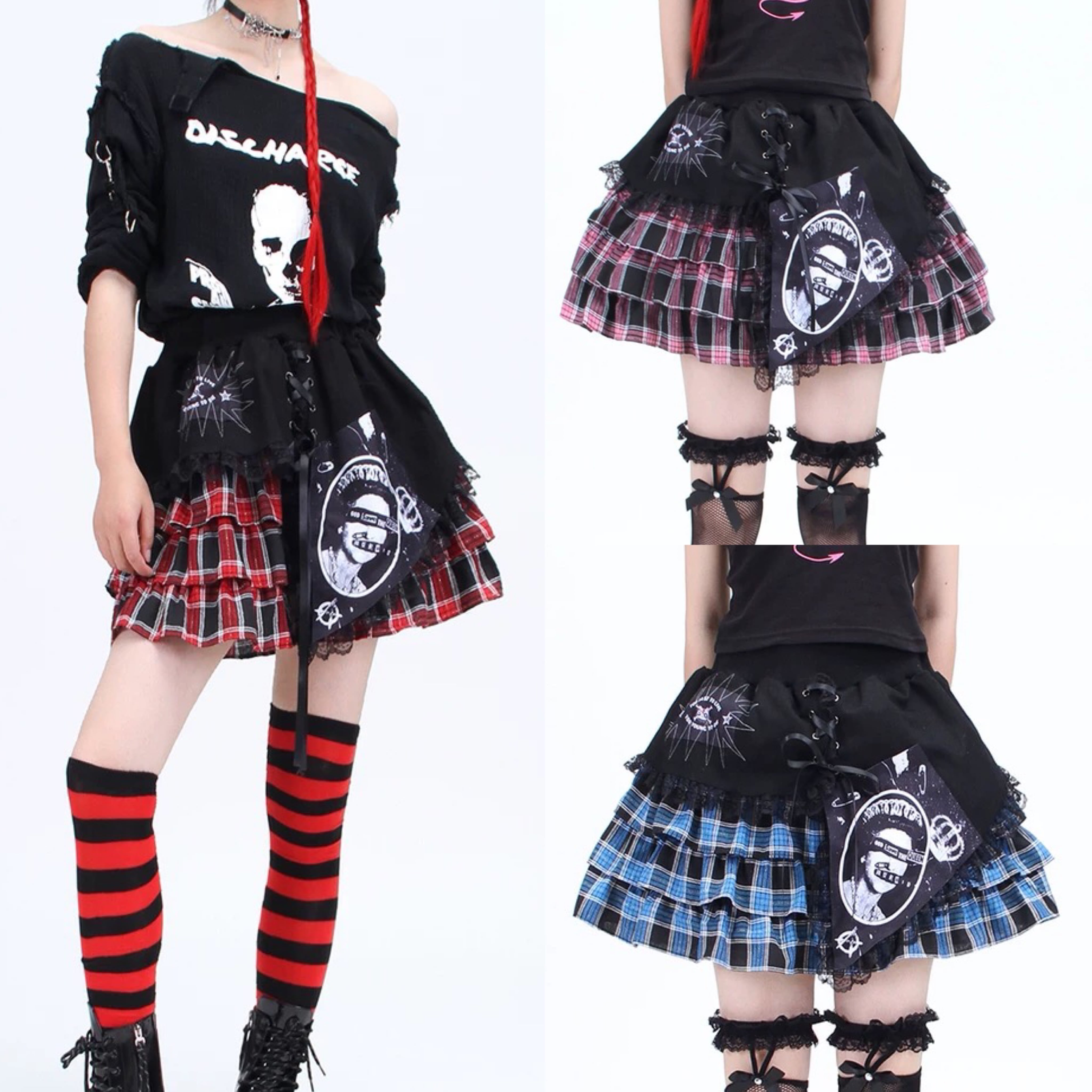 スカート 赤 水色 チェック スクール ロック パンク 制服 カジュアル