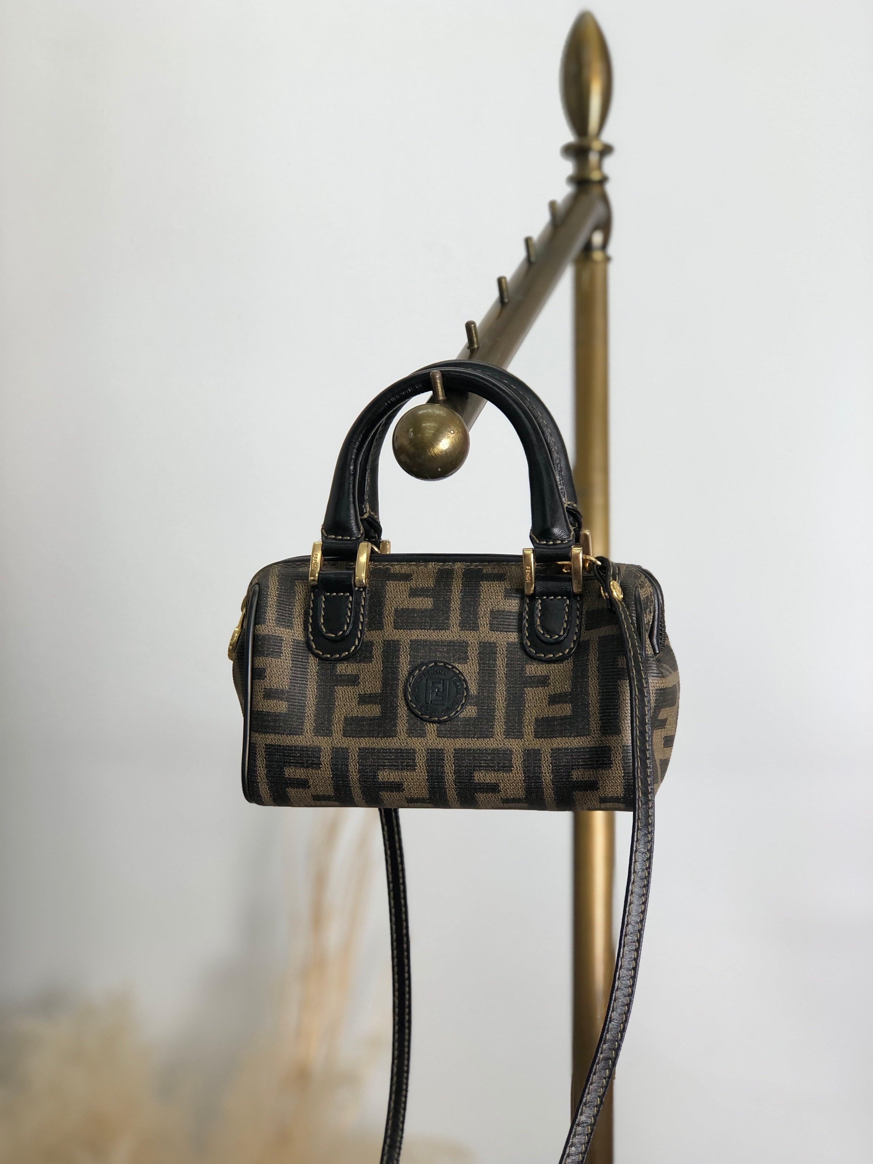 FENDI フェンディ ズッカ ショルダーバッグ ブラウン PVC レザー 2way マイクロ ミニボストン vintage ヴィンテージ オールド tbrfcn