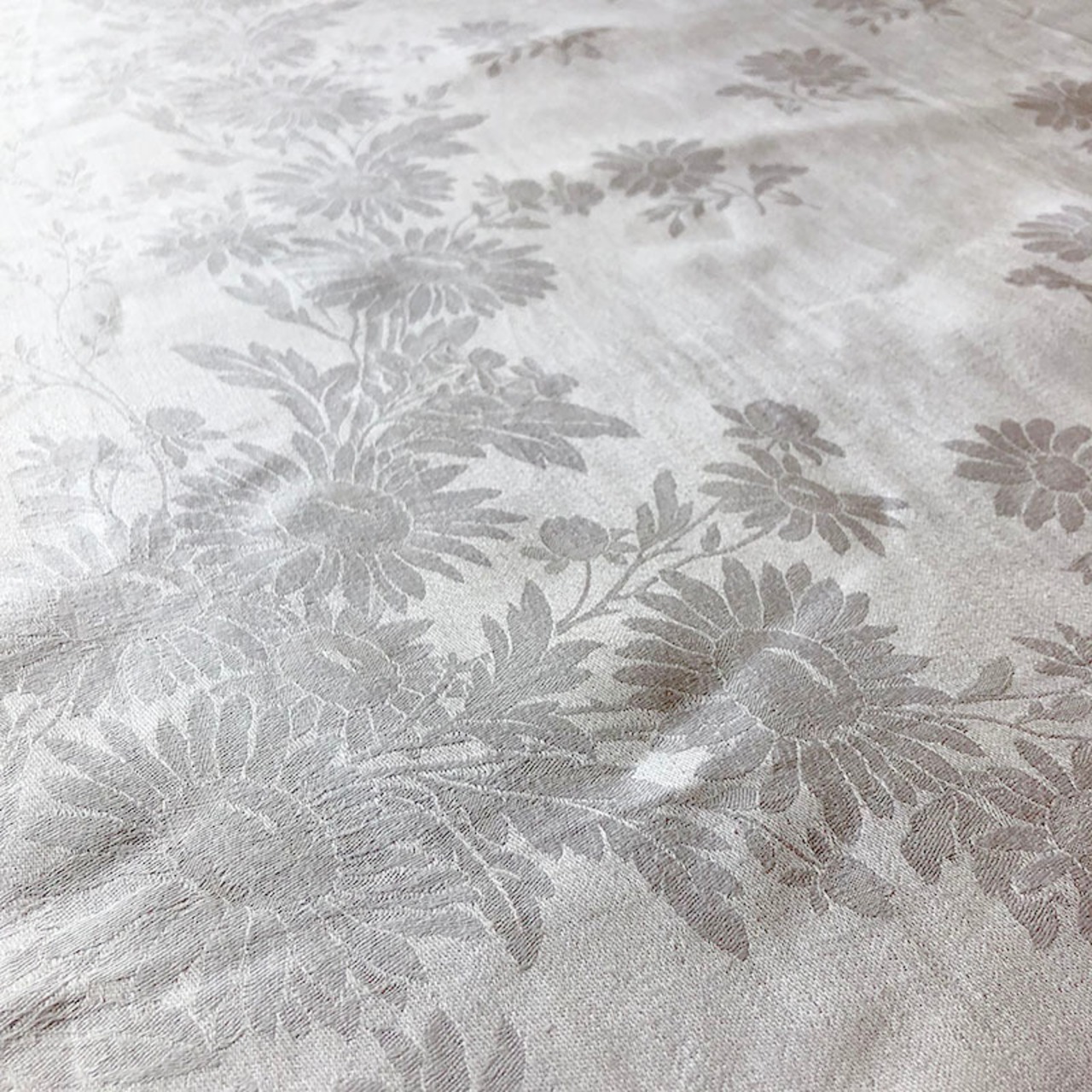 リネンシーツ　フラット ダマスク織　ダブルサイズ　大きな白い布_ 12cle17