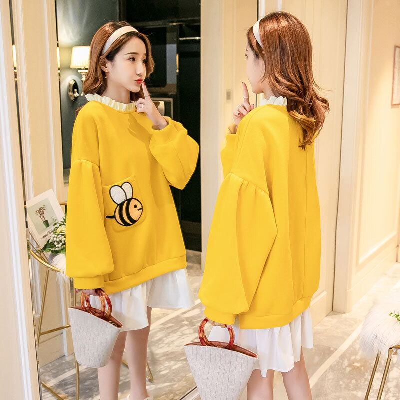 【新作】【送料無料】 マタニティウェア2019秋と冬のファッション刺繡に加えて、腹を覆うベルベットのステッチとスリミングプラスサイズのマタニティステッチのドレス-アリババ 刺繍 大きめサイズ オータム 秋物 ウィンター 冬物 expec286794228321