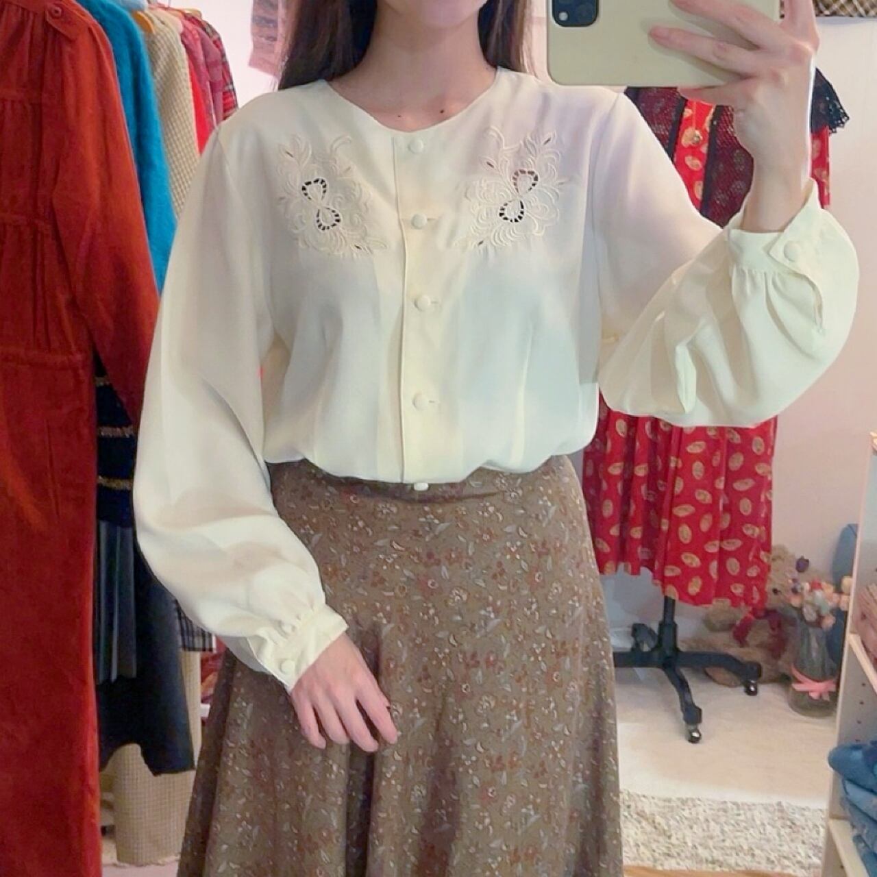 ribbon botanical embroidery blouse
