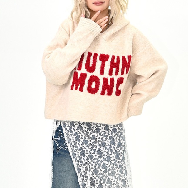 logo cropped knit hoodie　ロゴクロップドニットフーディー　J1365