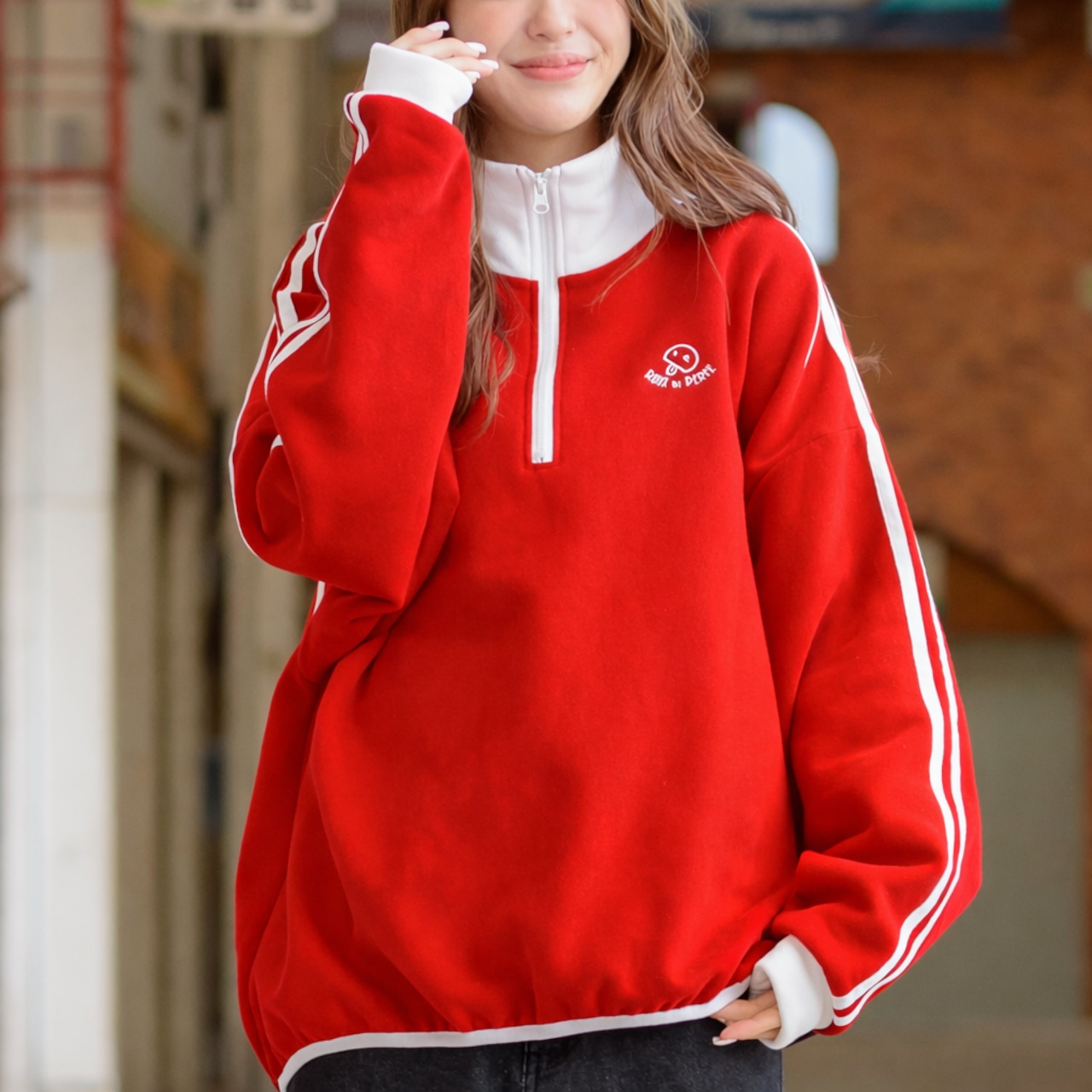 裏起毛ハーフジッププルオーバー