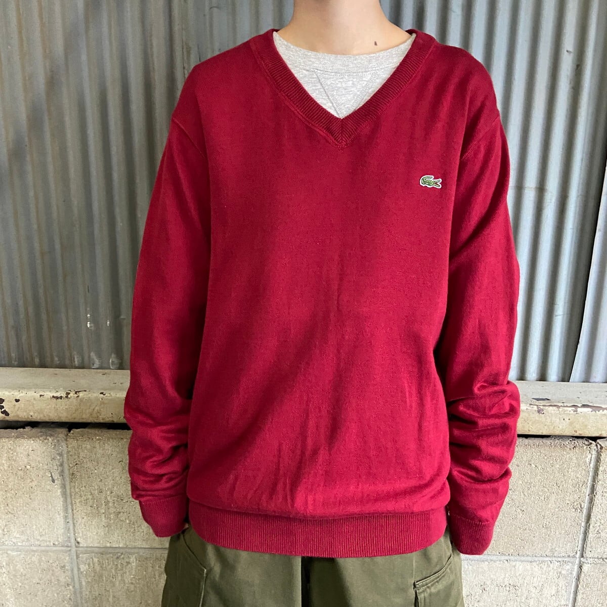 LACOSTE ラコステ Vネック ウール コットン ニットセーター メンズM 