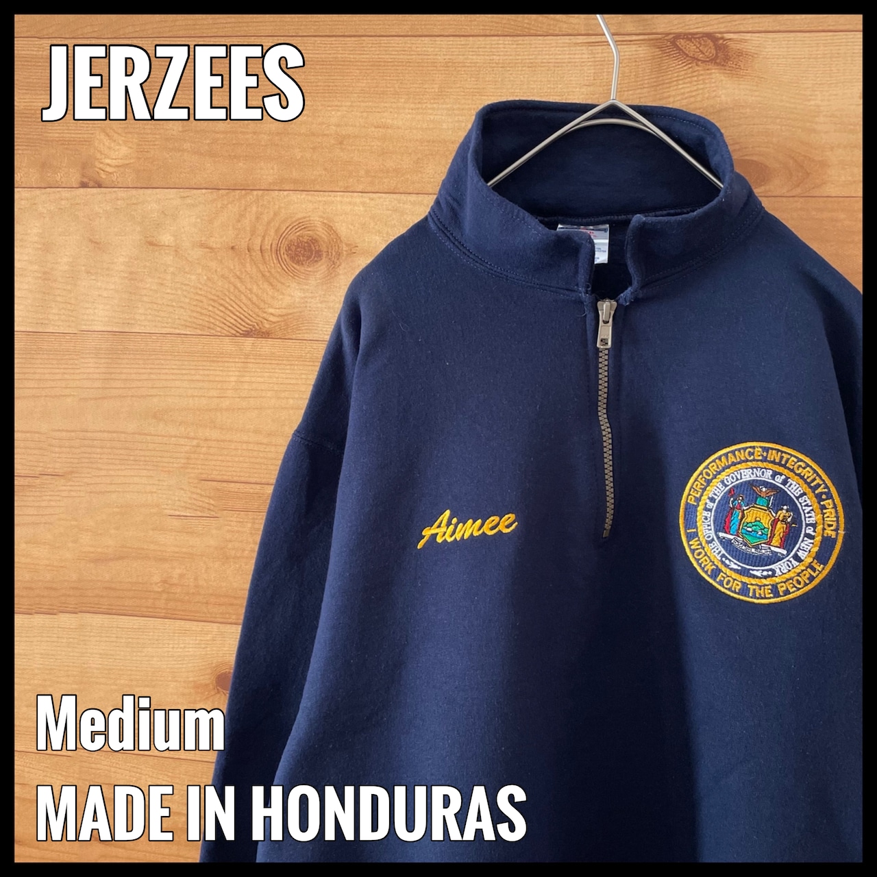 【JERZEES】ハーフジップ スウェット トレーナー 刺繍ロゴ 州政府 M SUPER SWEATS US古着