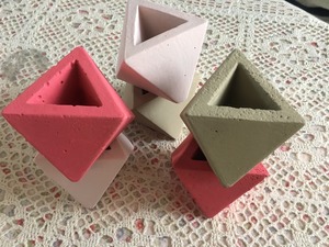 トライアングルセメントポット　セメント鉢　6点セット　color ベリーピンク/うすピンク/ベージュ