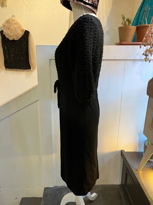 Vintage 60’s ballon sleeve knit top wool black dress