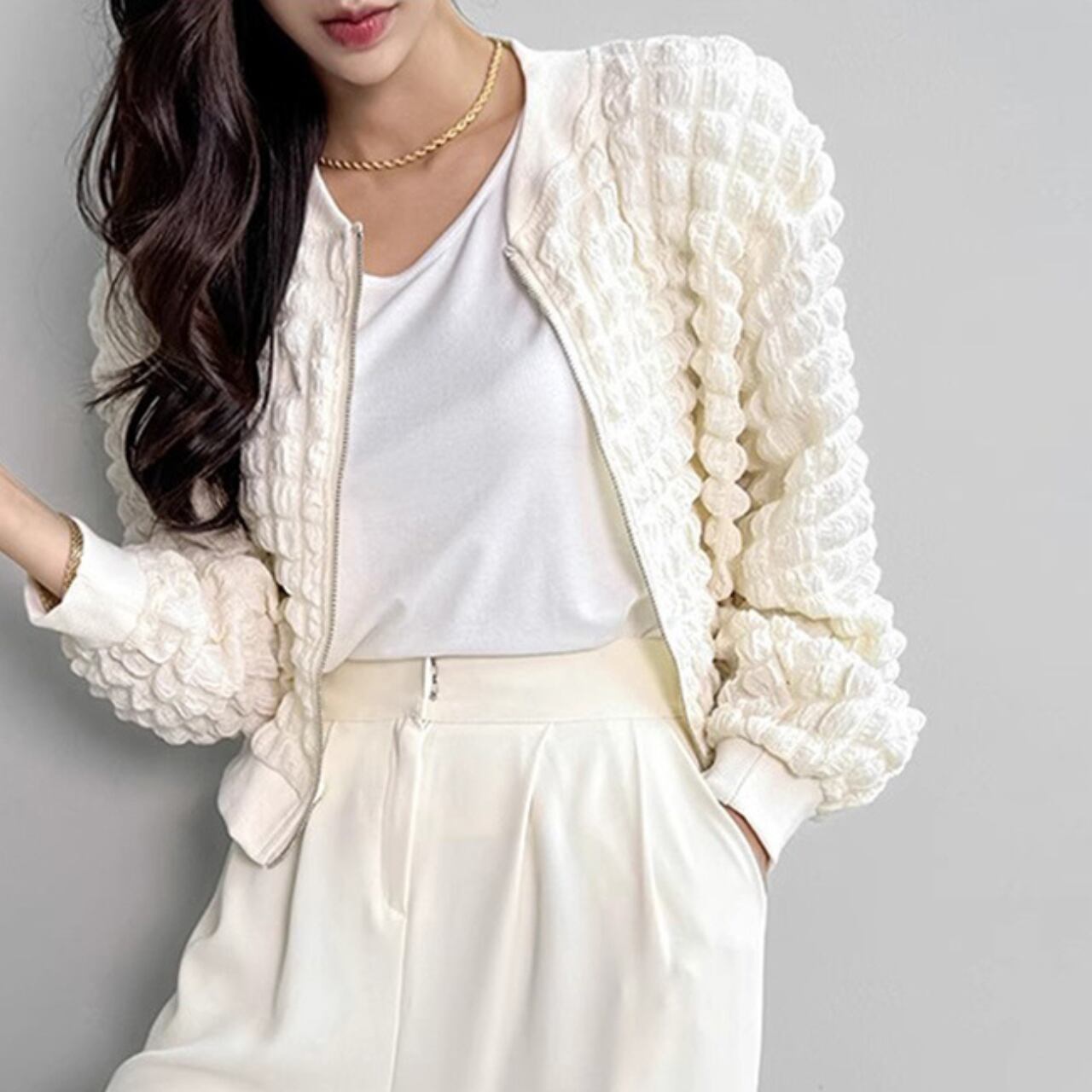 3D texture zipper jacket 2 colors S1325