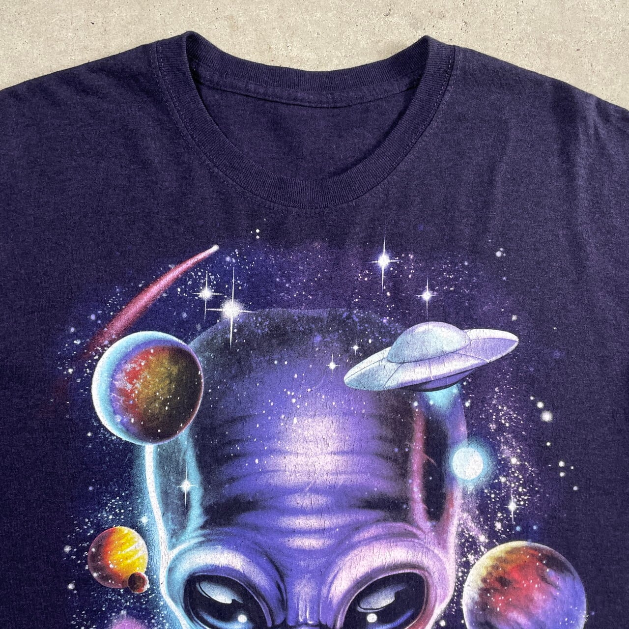 エイリアン 宇宙人 プリントTシャツ メンズL相当 古着 パープル 紫【T