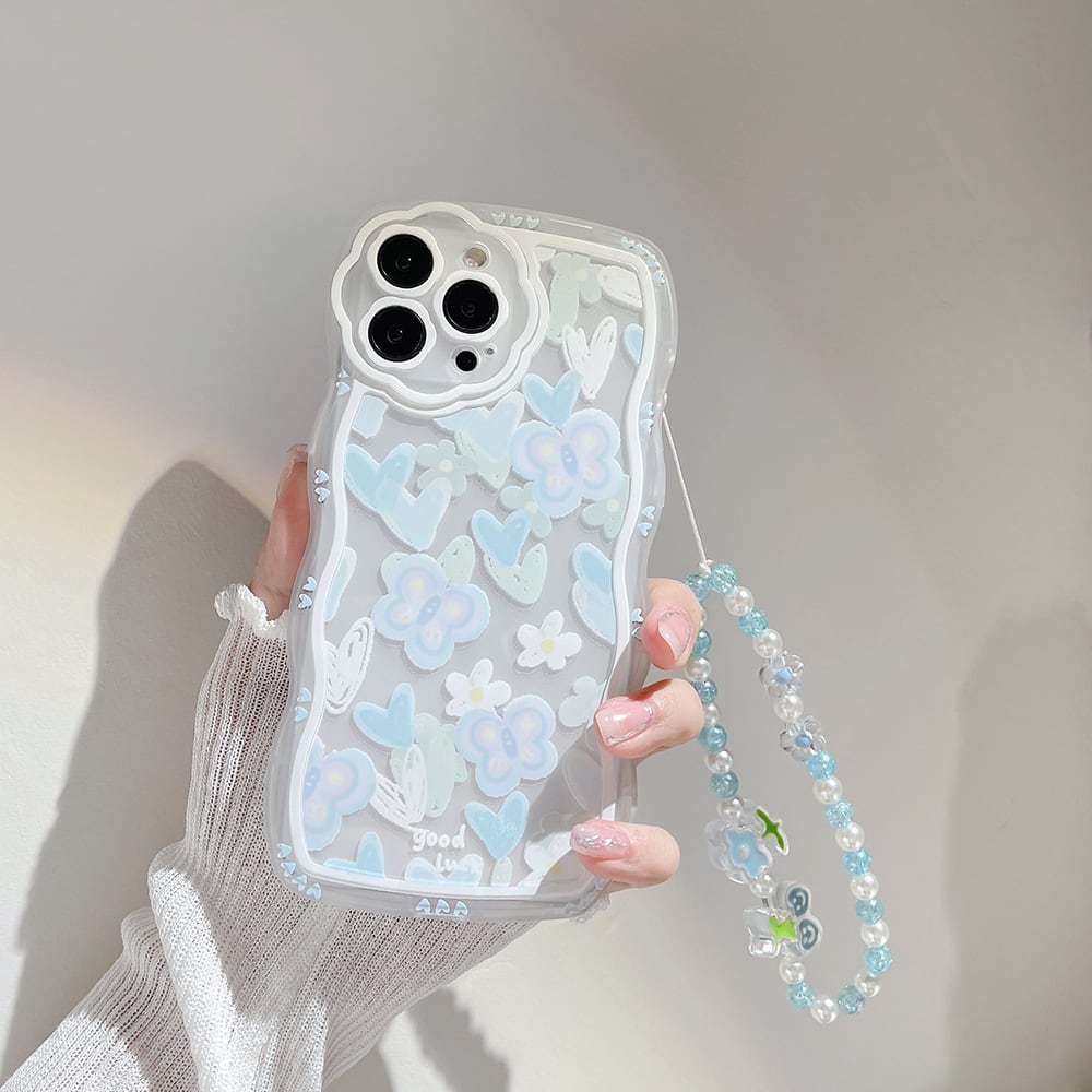 iPhone15シリーズ対応】Good Luck◎人気のウェーブフレーム 可愛い
