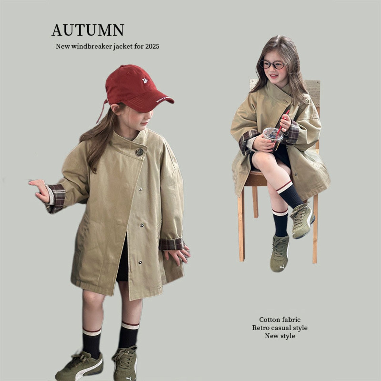 秋韓国風ハイネックトレンチコート