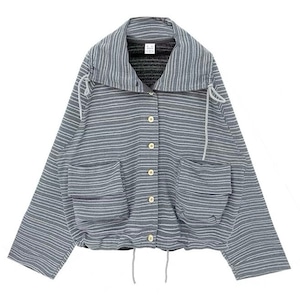 [innomoood] Striped Stand Collar Drawstring Top