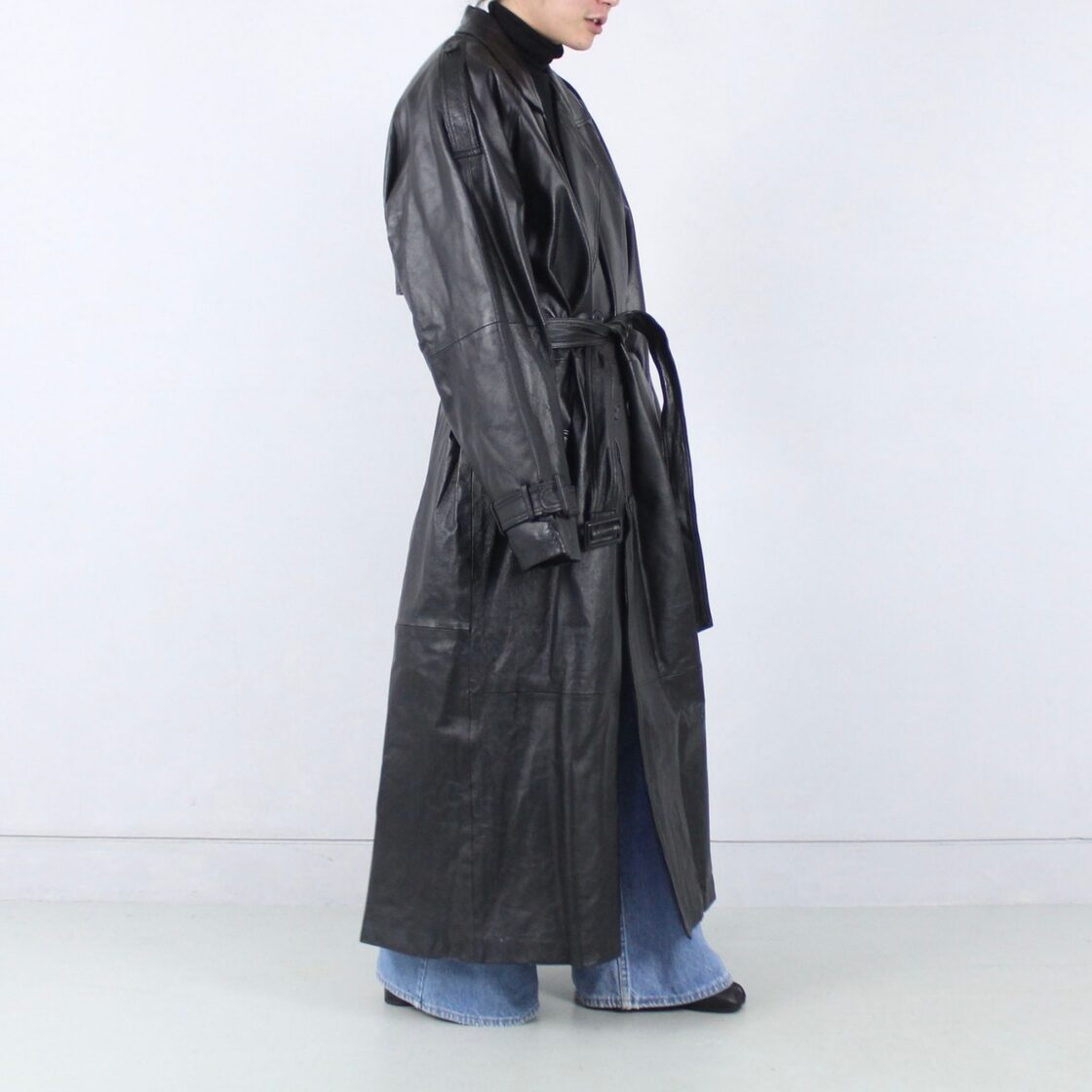 deadstock未使用品 オーバーサイズ マキシ丈 レザートレンチコート 