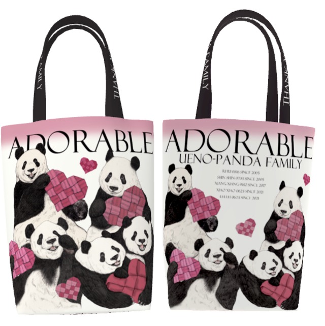 ◆受注生産◆ハートフルパンダファミリー柄◆全面フルカラーMサイズトート