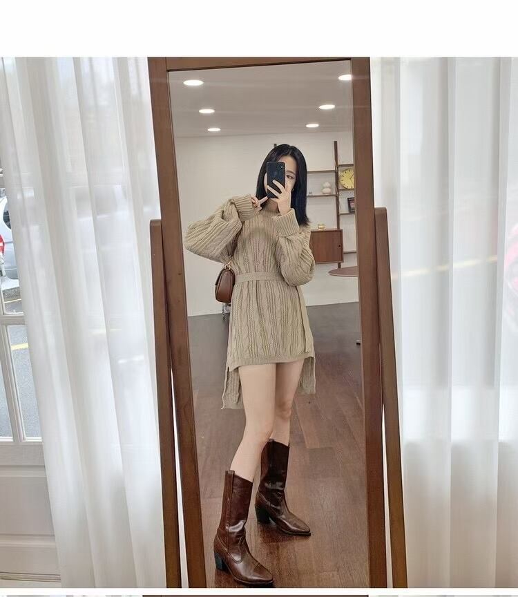 ベルト付き　ケーブル編みチュニック  AJ1079-D01