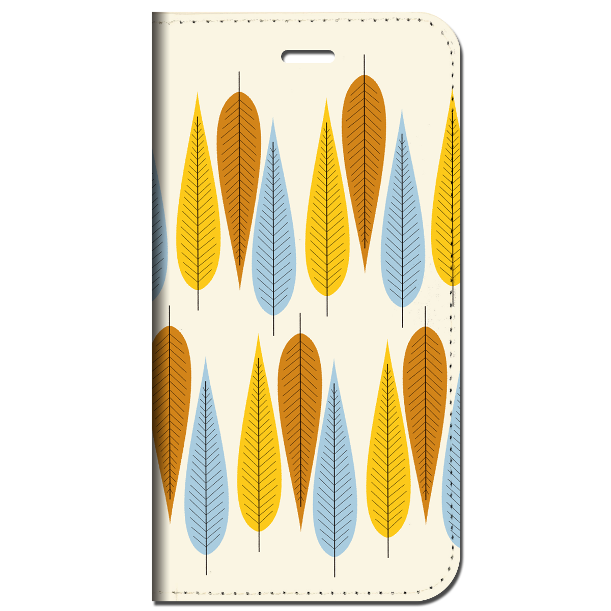 iPhone対応 スマホ 手帳型ケース リーフ イエロー ポップ イラスト 【iPhone17 / iPhone16 / iPhone16e / iPhoneSE 他 iPhone各機種対応】 st40