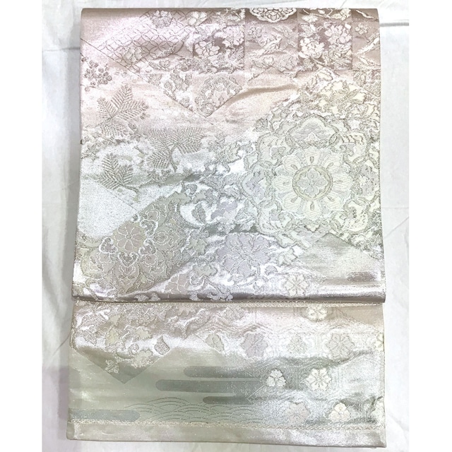 袋帯・正絹・正倉院・銀・うすピンク系地・No.200701-2004・梱包サイズ60