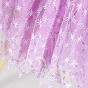 社交ダンス 衣装 prima boutique プリマブティック ドレス スタンダード パープル系 紫 レース リボン 準正装 スタンダードドレス ドレスワンピース ラテンドレス ではない タフタ風 幾何学模様 ラメ柄 フレアスカート 袖リボン付き 長袖 袖口リボン 背面ファスナー 伸縮素材 かわいい 上品 舞台衣装 練習用 パーティー用 ポリエステル100 裏地なし風 透け感あり ステージ衣装 大人 お稽古用 マーメイド調 ボリューム裾 ふんわりシルエット
