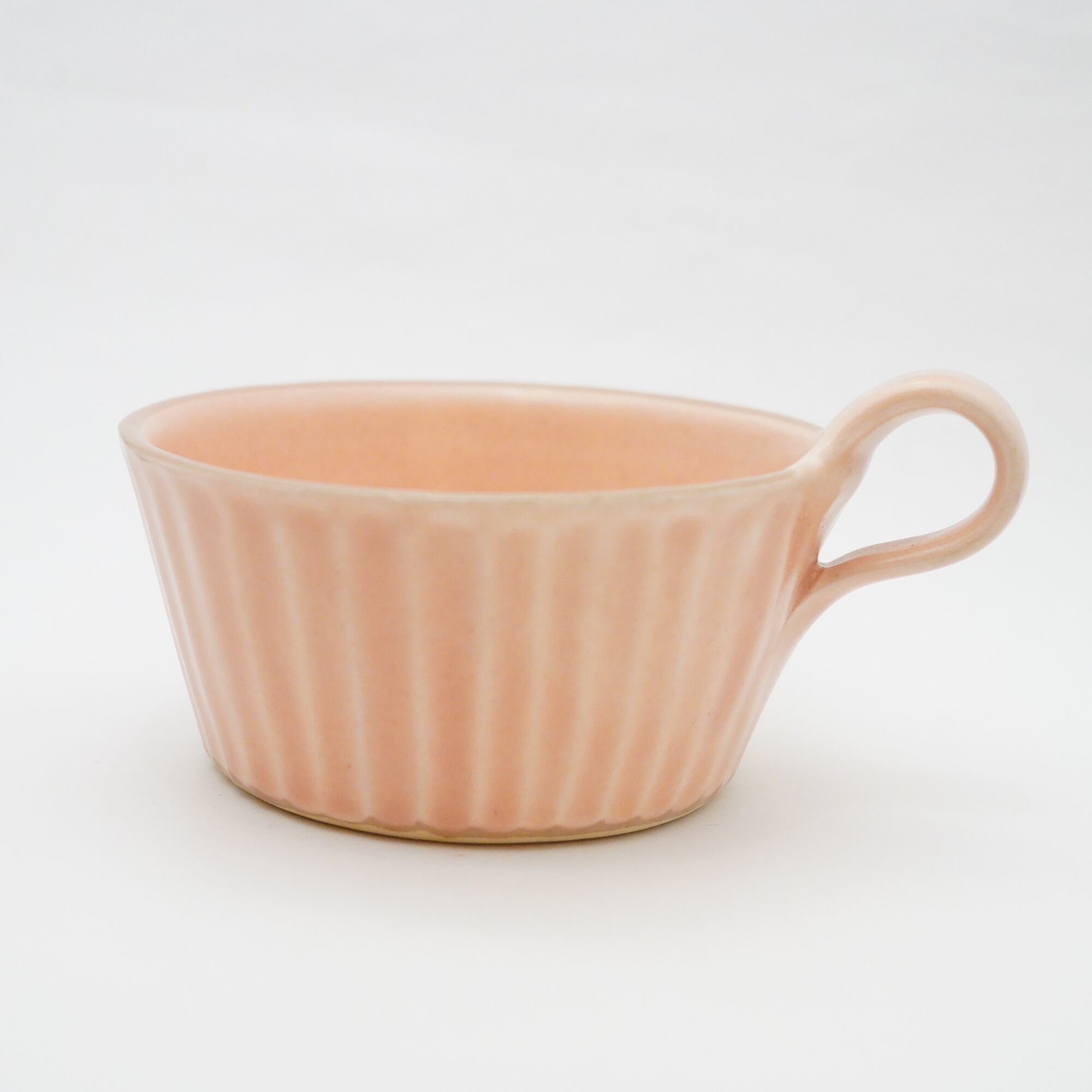 【益子焼 わかさま陶芸】しのぎスープカップ ピンク 79