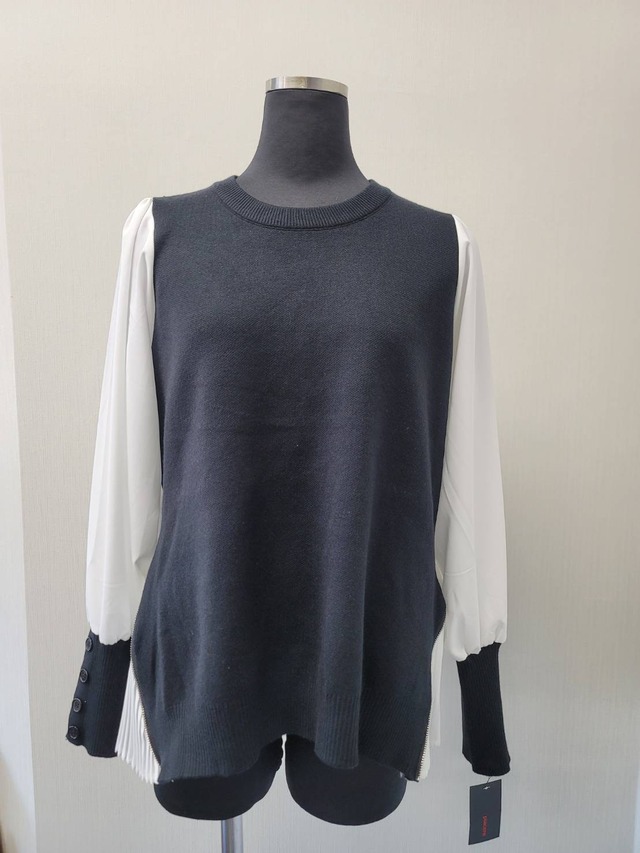 サイドプリーツ ジップデザインドッキング トップス