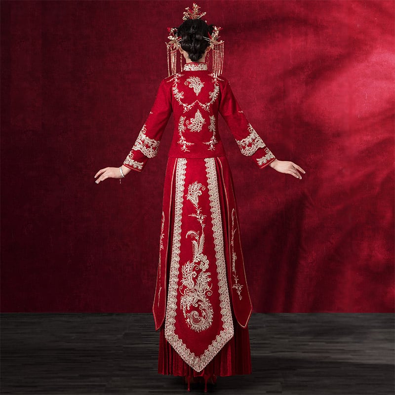 チャイナ風ウエディングドレス 結婚式ワンピース XS～4L レッド 赤い 長袖 刺繍 サテン 中華服 | elegant powered by BASE