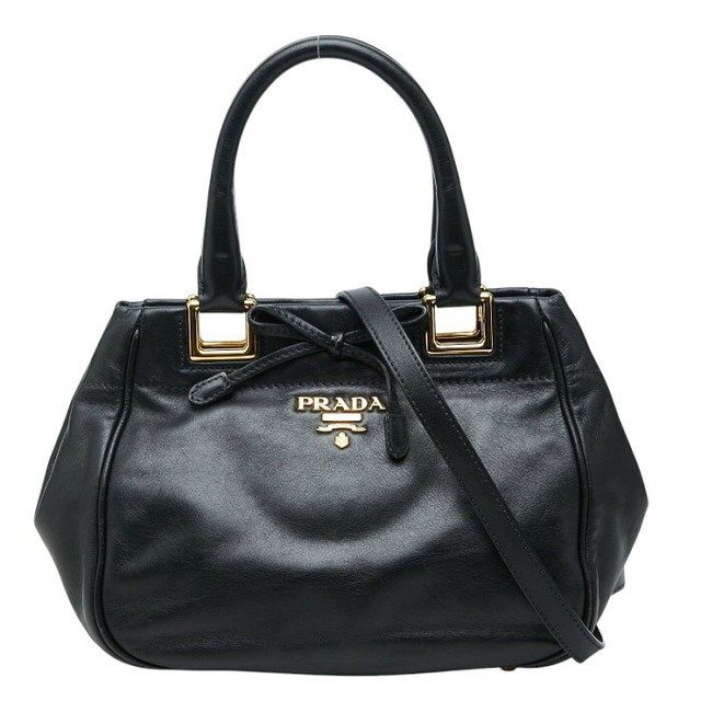 プラダ ハンドバッグ 2WAY ショルダーバッグ ブラック ゴールド レザー レディース PRADA 【中古】