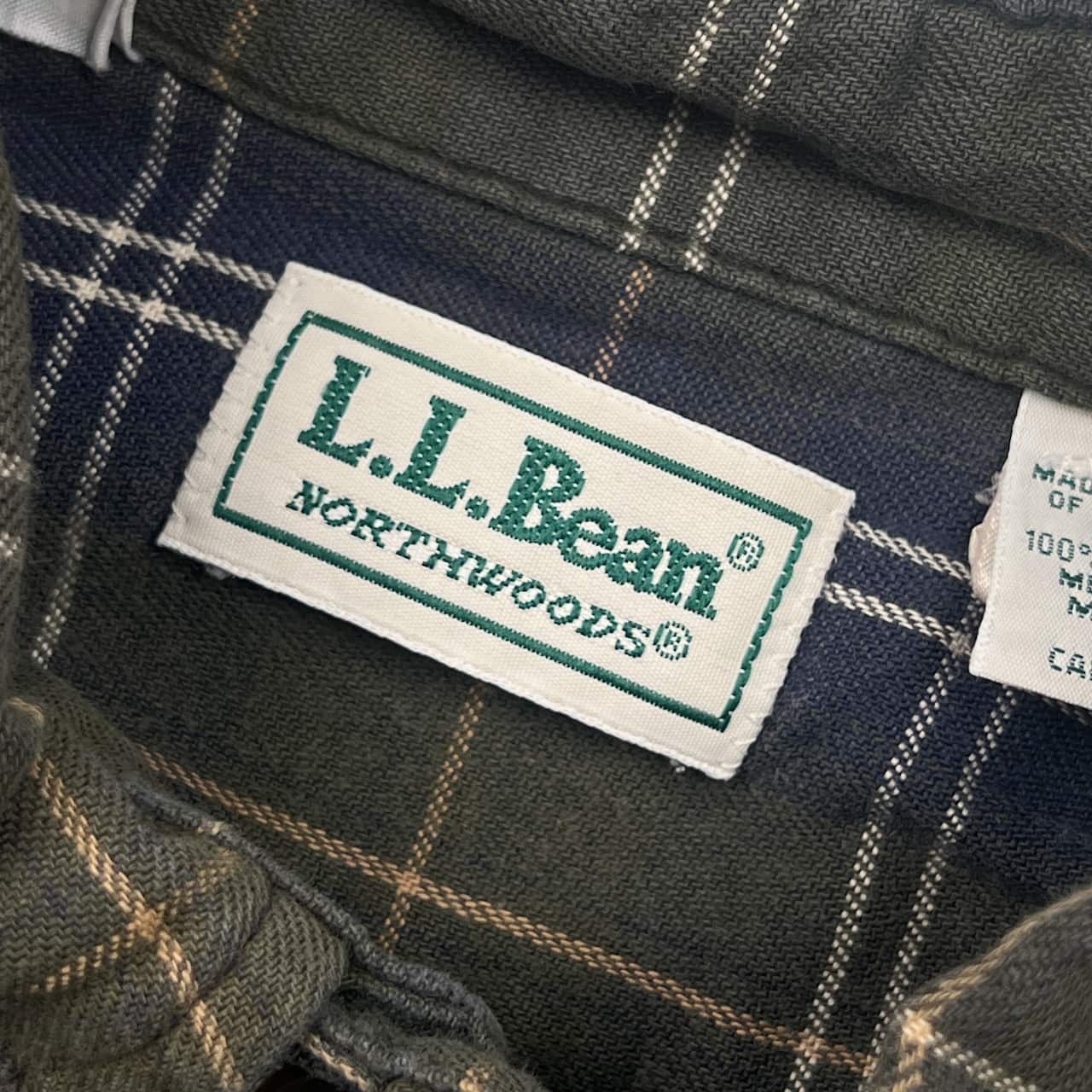 90s USA製 L.L.Bean エルエルビーン チェック 長袖 シャツ M/グリーン系 メンズ ビンテージ