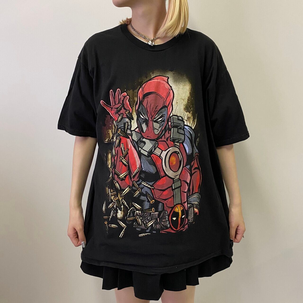 Marvel コミック デッドプール アメコミ キャラクタープリントtシャツ メンズxl 古着 ブラック 黒 ムービー 映画 アメリカ Tシャツ Ss27 50a Cave 古着屋 公式 古着通販サイト
