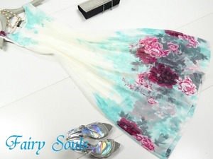 ★送料無料★(15号)ＸＸL☆プリント花柄シフォンワンピース(OPN6936) 